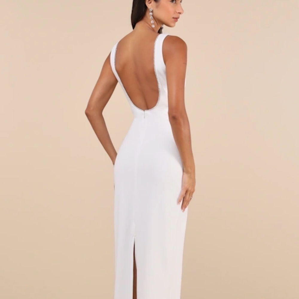 Lulu's Timeless White Rhinestone Backless Dress
